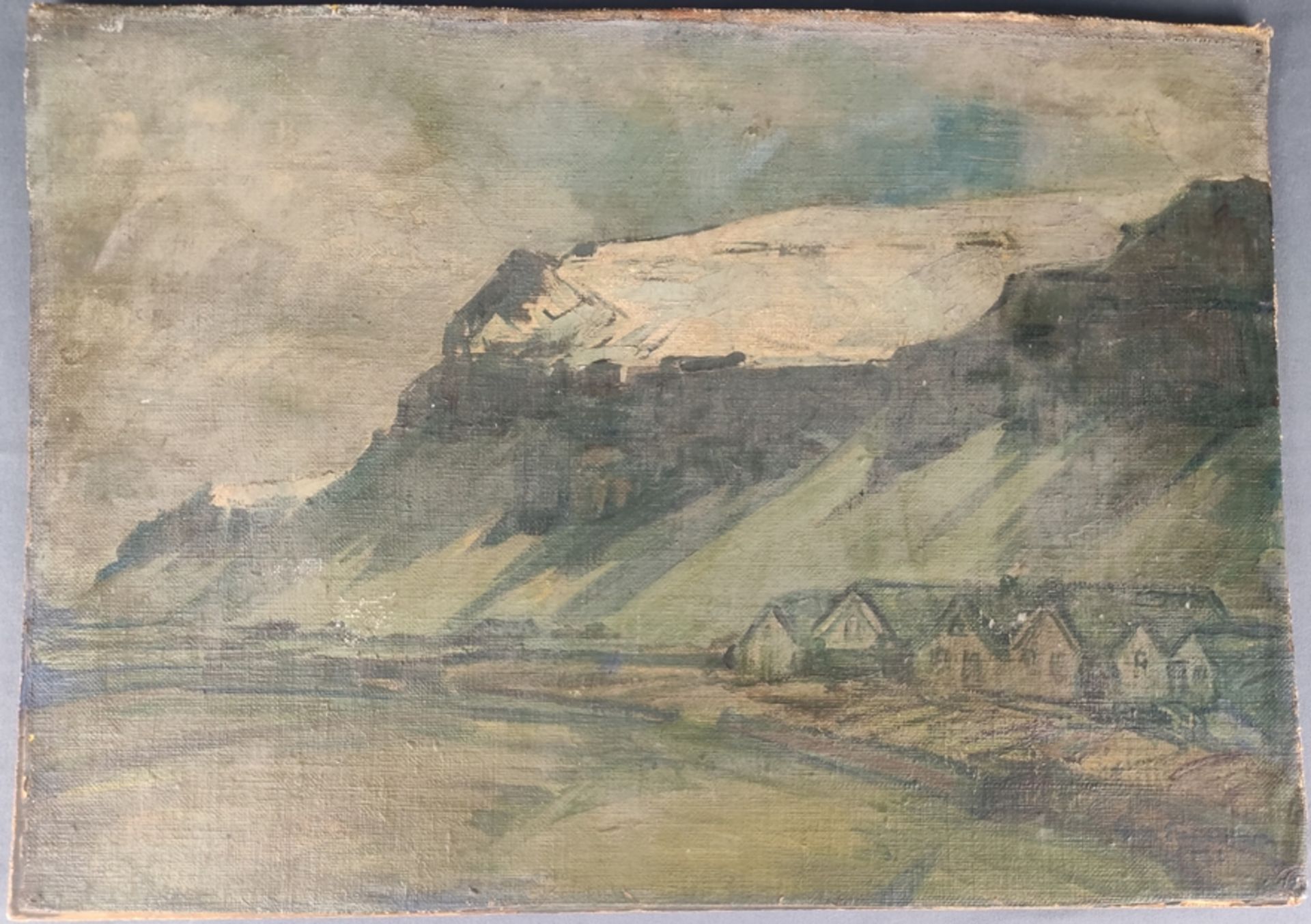 Einarsson, Gudmundur (1895 Middal - 1963 Reykjavík) "Icelandic village in front of mountain panoram