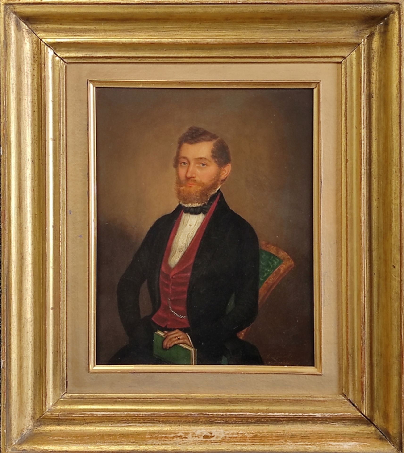 Rausch, S. (19th century, probably Austria) "Portrait of a gentleman", sitting, one hand resting on - Image 2 of 4