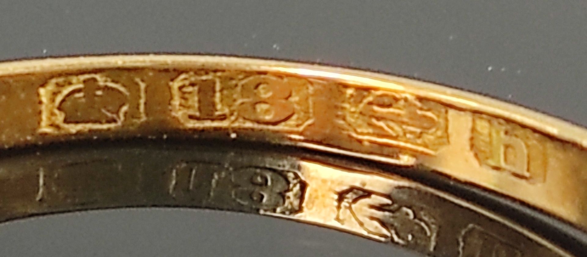 Antiker Diamant-Ring, mittig 5 Diamanten, England, Birmingham, 1907, 750/18K Gelbgold, 2,13g, Größe - Bild 3 aus 3