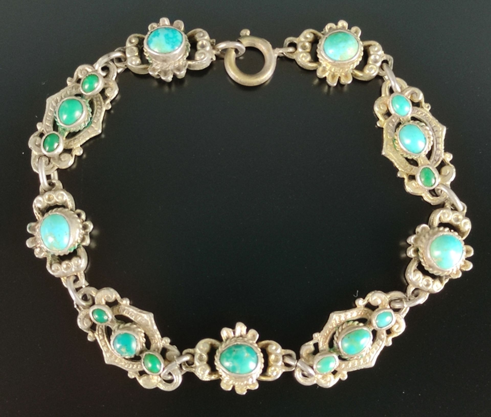 Antique bracelet with natural turquoises, ring clasp, 14.5g, length 19cm