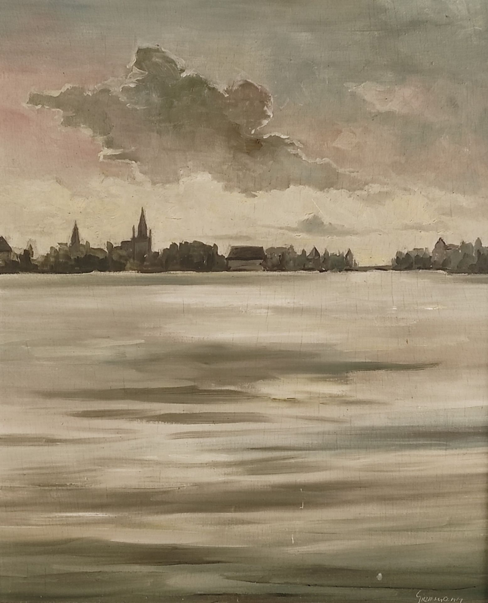 Constance artist (20th century) "View of Constance", with view of cathedral and bridge over the Rhi