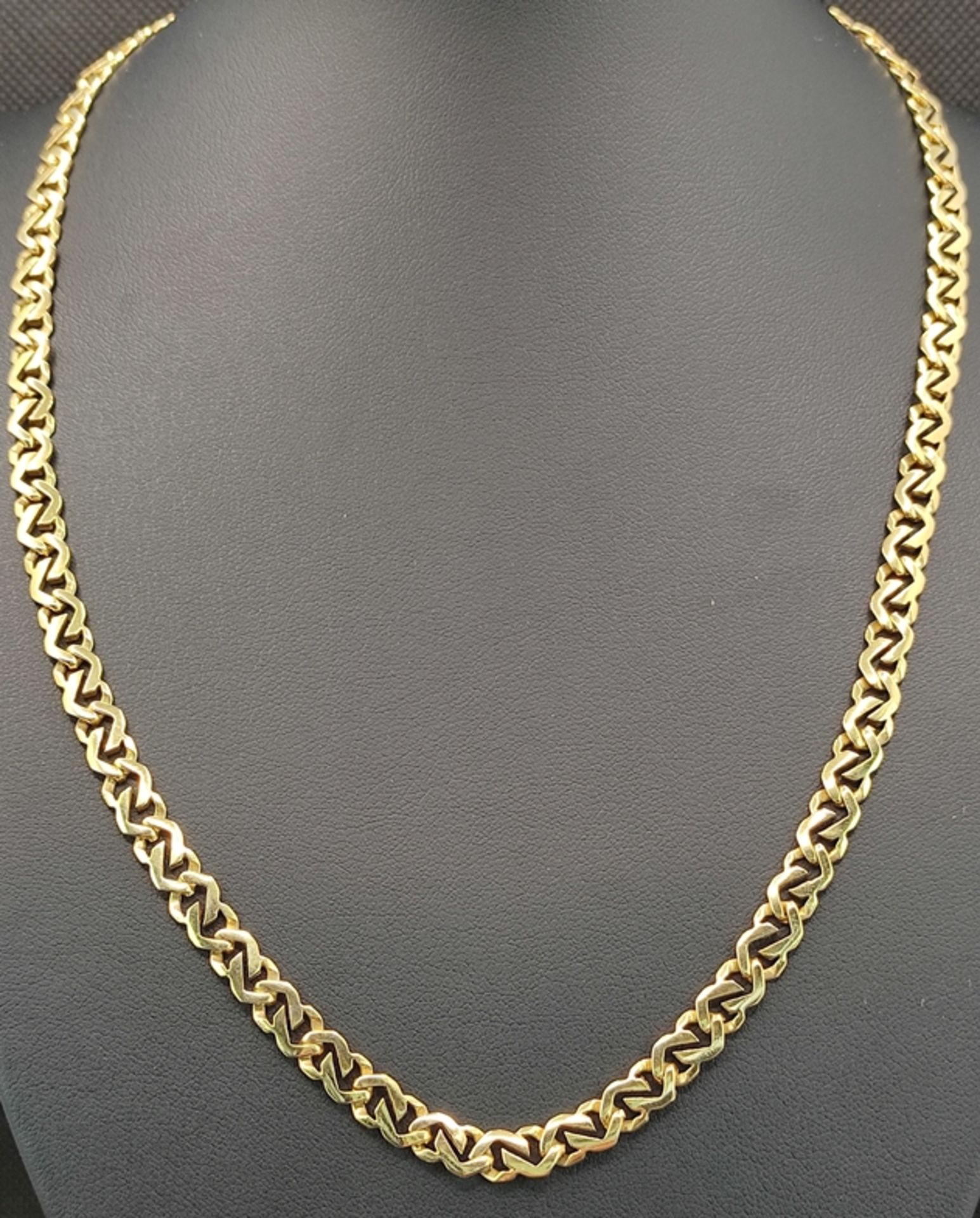 Moderne Panzer-Kette, Karabinerverschluss, 585/14K Gelbgold, 26,9g, Länge 48cm - Bild 2 aus 3