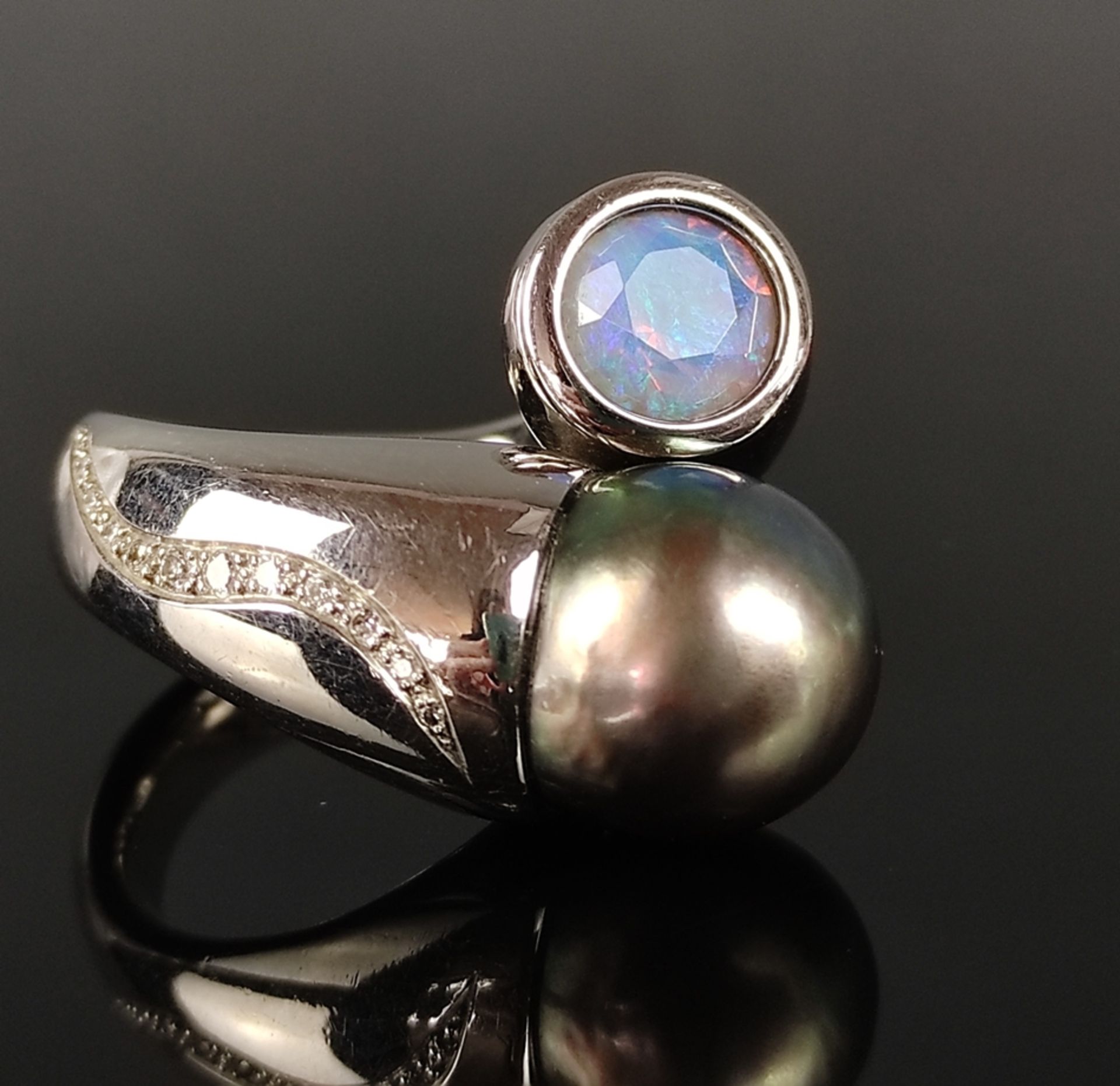 Ausgefallener Designer-Ring, ein Ende mit großer Perle, Durchmesser ca. 13,2mm und das andere mit f - Bild 2 aus 4