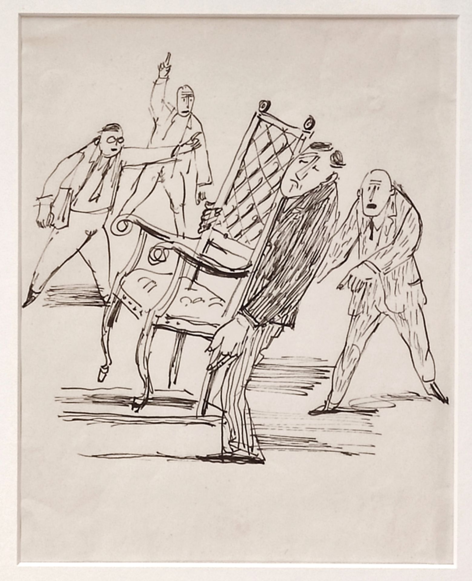 Herburger, Julius (1900-1973 Ravensburg) zugeschrieben, "Mann mit Stuhl", Tusche auf Papier, 26,5x2
