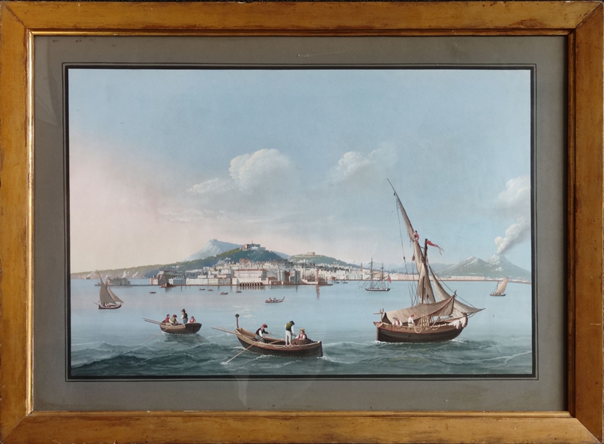 Neapolitan School (19th century) "Eruption of Vesuvius", with view of Naples and lively activity in - Image 2 of 3