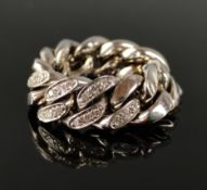 Design-Ring, Pomellato, Flachankerband besetzt mit Brillanten, 750/18K Weißgold, 26,1g, Ringgröße 6