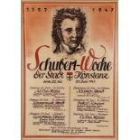 Veranstaltungsplakat "Schubert-Woche der Stadt Konstanz", mit Porträt von Schubert und Liste der Ve