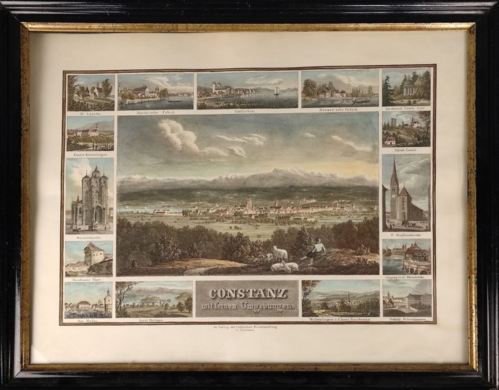 Souvenir sheet (19th century) "Constance" with 15 small views of Constance and surroundings, (St. L - Image 2 of 2