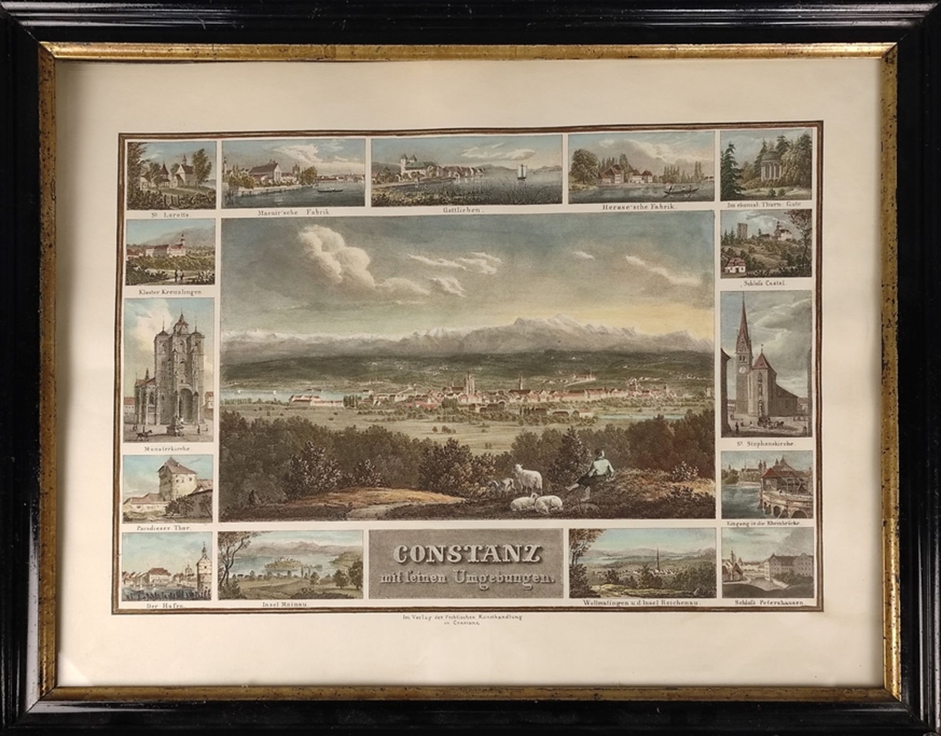 Souvenirblatt (19. Jahrhundert) "Konstanz" mit 15 kleinen Ansichten von Konstanz und Umgebung, (St. - Bild 2 aus 2