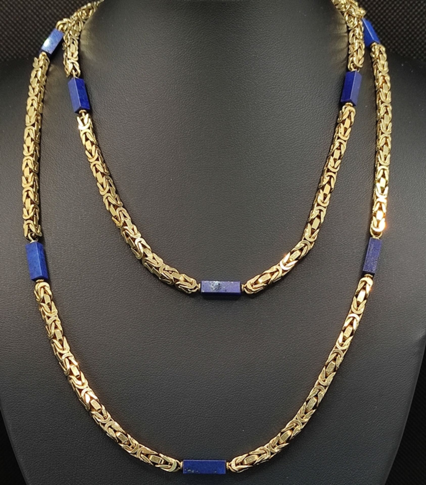 Königskette mit rechteckigen Lapislazuli-Elementen, 585/14K Gelbgold, 84,74g, Länge 86cm - Bild 2 aus 2