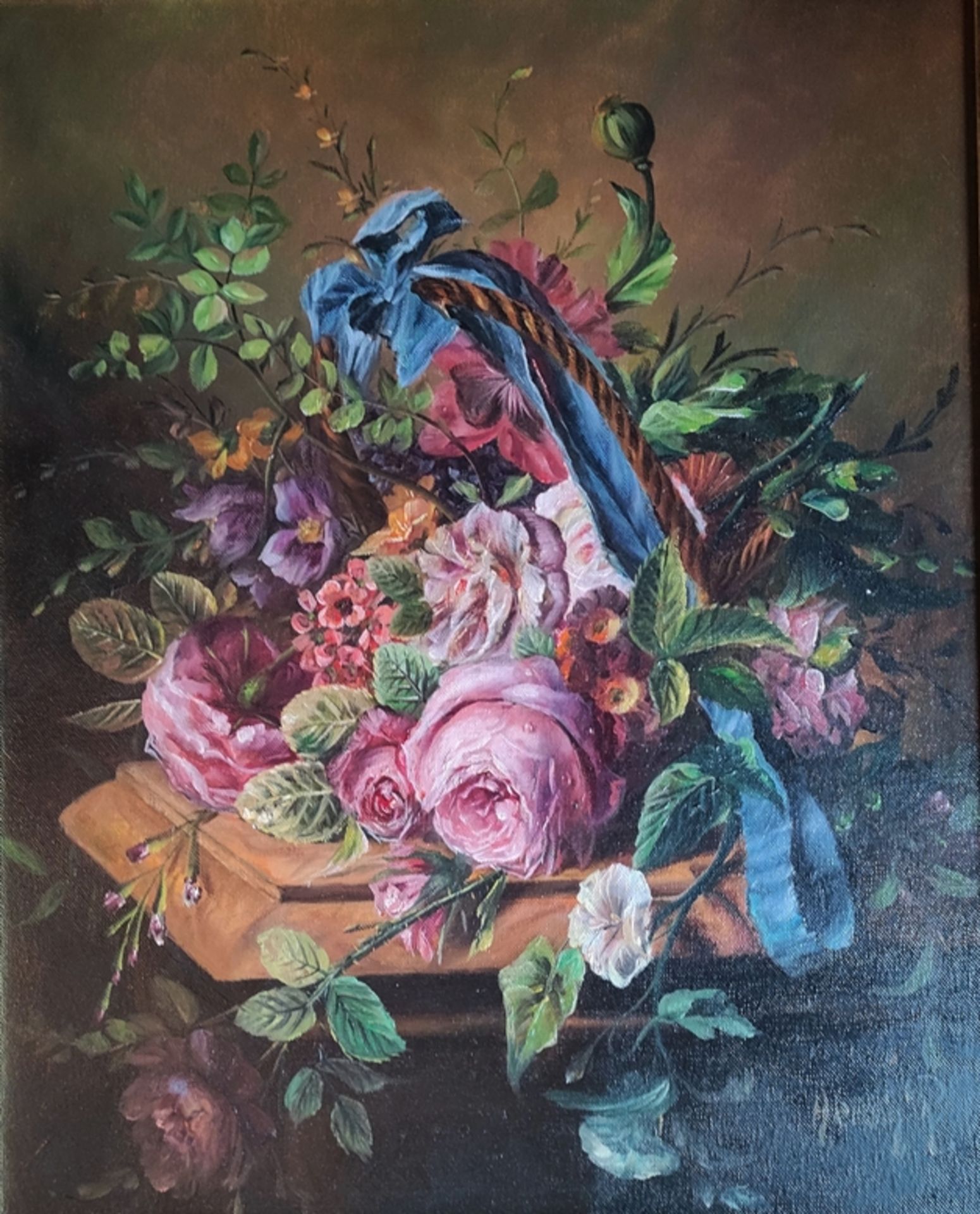 Radtke, Herdin (1943) "Floral Still Life", fine polychrome depiction with roses, signed lower right