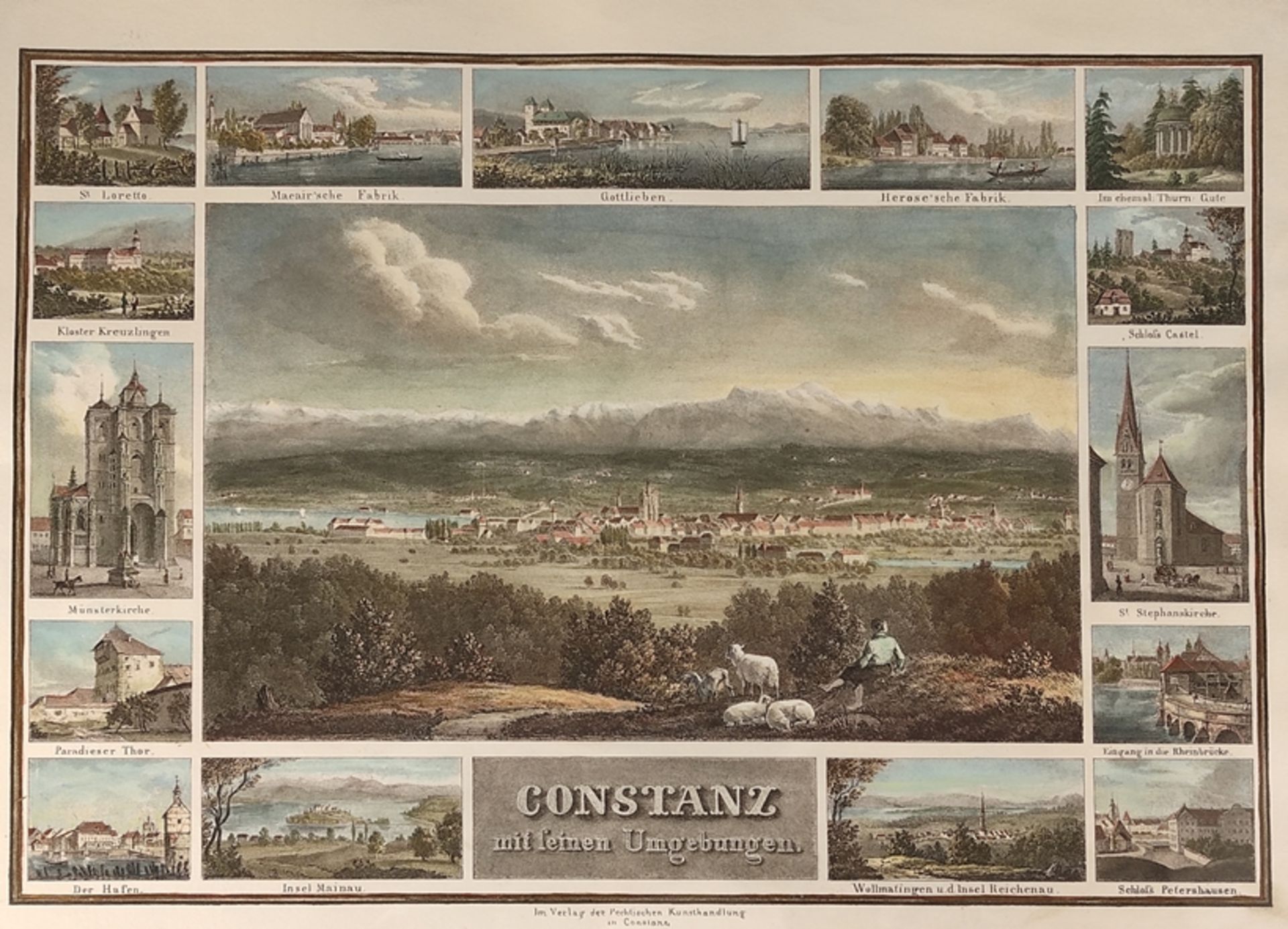 Souvenir sheet (19th century) "Constance" with 15 small views of Constance and surroundings, (St. L