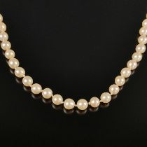 Fine pearl necklace, 585/14K yellow gold, total weight 26,7g, fine Akoya cultured pearls in white l