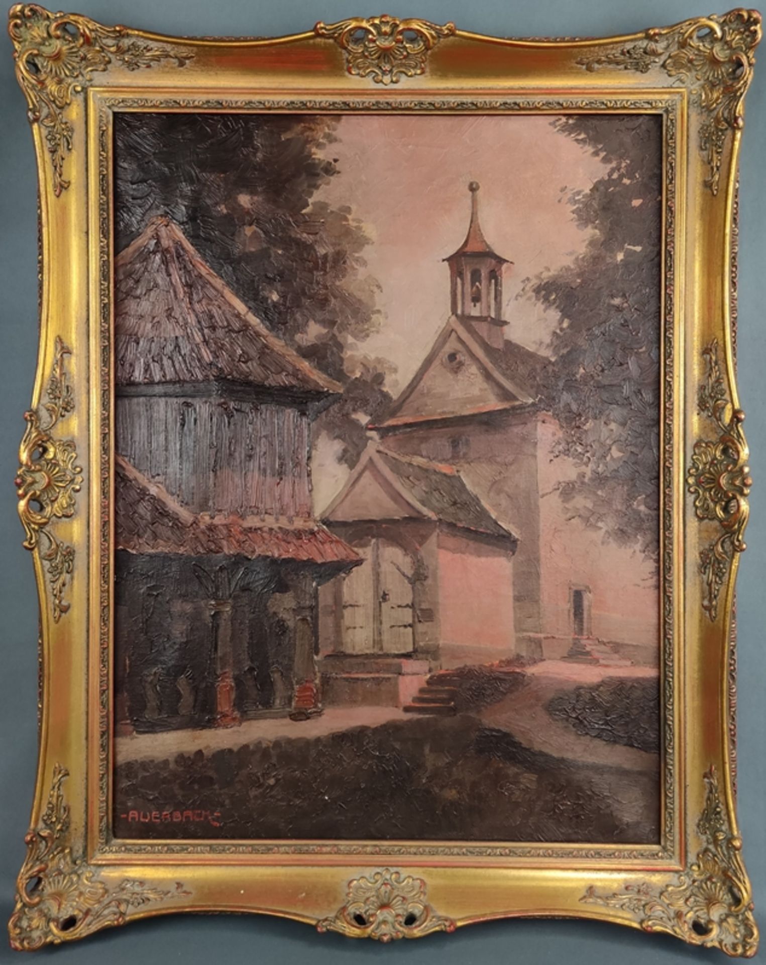 Auerbach (19. / 20. Jahrhundert) "Loretto-Kapelle" in Konstanz bei Sonnenuntergang, Öl auf Leinwand - Bild 2 aus 3