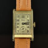 Armbanduhr, Para, 950, Paul Raff, Pforzheim, 585/14K Gelbgold, rechteckiges Gehäuse mit arabischen