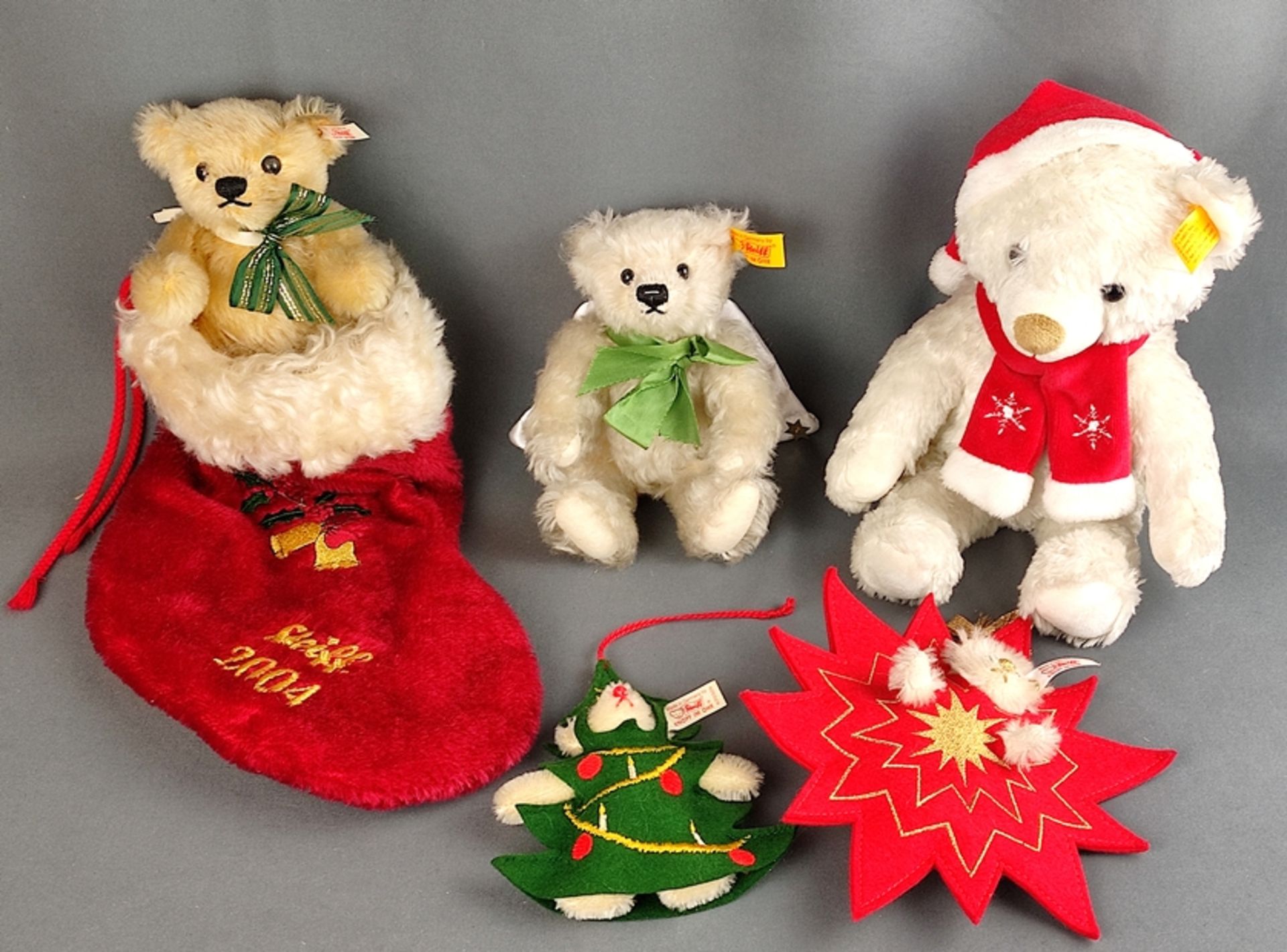 Steiff convolute "Christmas", 5 pieces, Teddy bear with Christmas stocking, limited edition of 5000