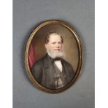Miniaturmalerei (19. Jahrhundert) "Porträt eines älteren Herren", in Anzug, feine polychrome Malere