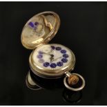 Außergewöhnliche Taschenuhr, Sterlingsilber, Vorder- und Rückseite aufwendig dekoriert mit Emaille-