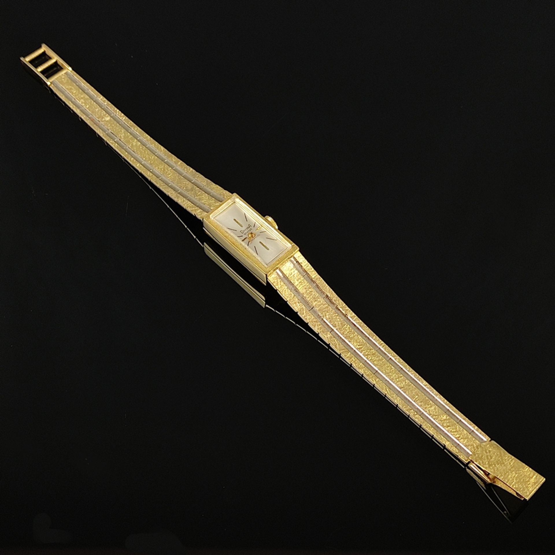 Armbanduhr, Dreffa, Geneve, 585/14K Gelb-/ Weißgold, Gesamtgewicht 31,6g, rechteckiges Gehäuse und  - Bild 4 aus 5