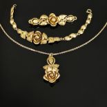 Rosen-Schmuck-Set, 4 Teile, Silber 835, Gesamtgewicht 23g, in 585/14K Gelbgold vergoldet, bestehend