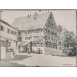 Herzog, August (1885 Fruthwilen -1959 Münsterlingen) "Hotel Adler in Ermatingen", Tuschezeichnung,