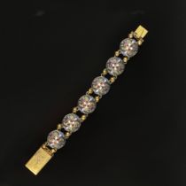 Enamel bracelet, semicircular elements decorated with floral motifs, Russia, St. Petersburg, monogr