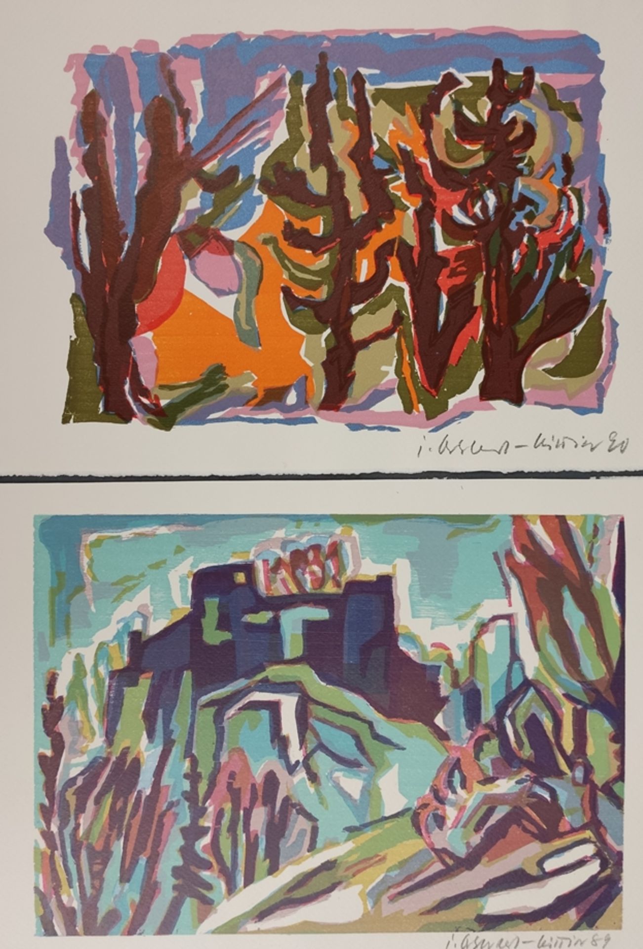 Oßwald-Lüttin, Ingeborg (1921 Freiburg im Breisgau - 2013 Riedheim) 2 color woodcuts, "Hohentwiel",