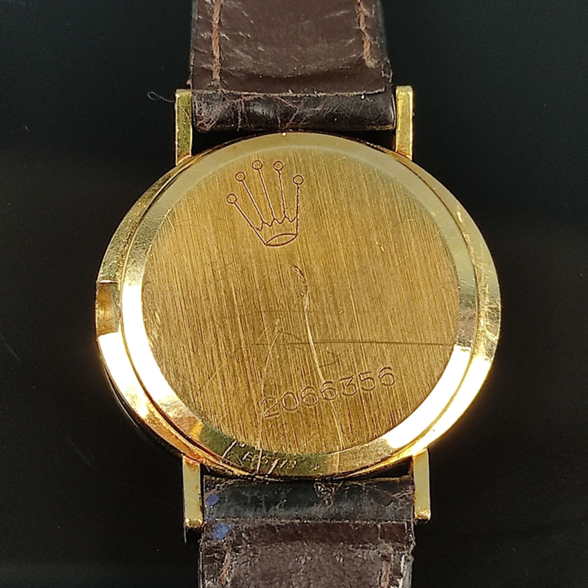 Rolex, Cellini, 750/18K Gelbgold, Handaufzug (defekt, Krone fehlt), ovales Gehäuse, ca. 25x22,5mm,  - Bild 4 aus 4