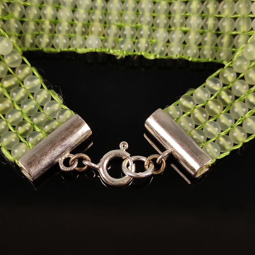 Jade bracelet, 4 rows, silver 925, total weight 18,4g, braided bracelet of light green translucent  - Image 3 of 4