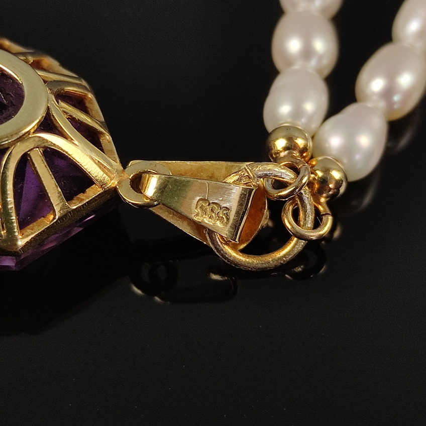 Designer gold necklace, 585/14K yellow gold, 20,9g, one of a kind made of white cultured pearls and - Image 2 of 2