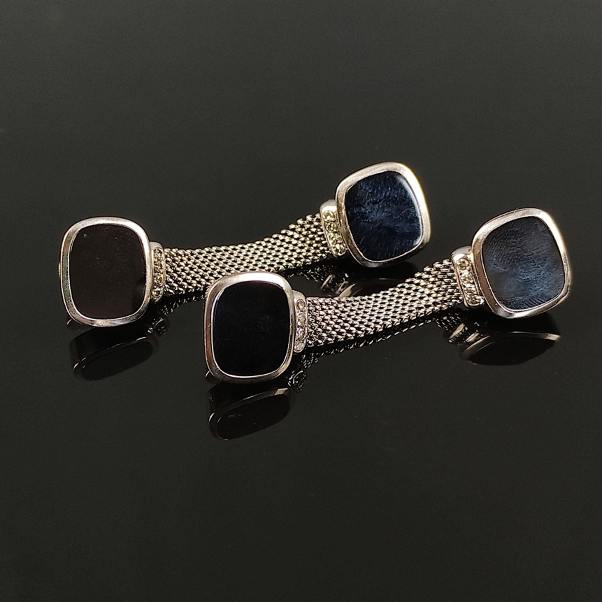 Cufflinks, Meister Juwelier Zurich, 750/18K white gold, 26g, set with small diamonds and centered o - Image 2 of 3