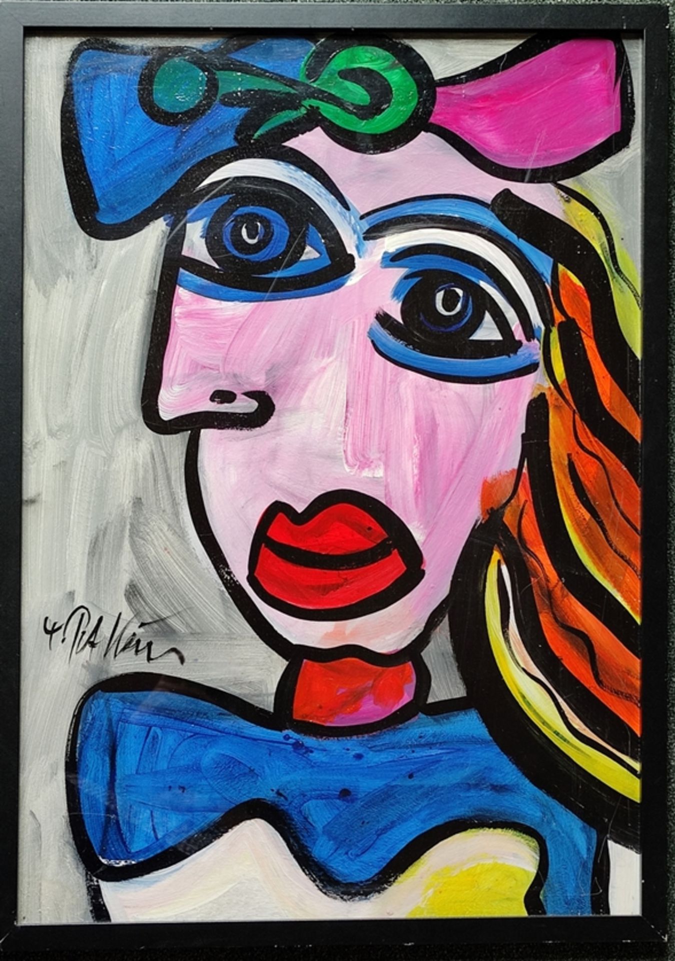Keil, Peter Robert (1942 Püllichau/Province Brandenburg) "Woman with Bow", cubist and colorful port - Image 2 of 4