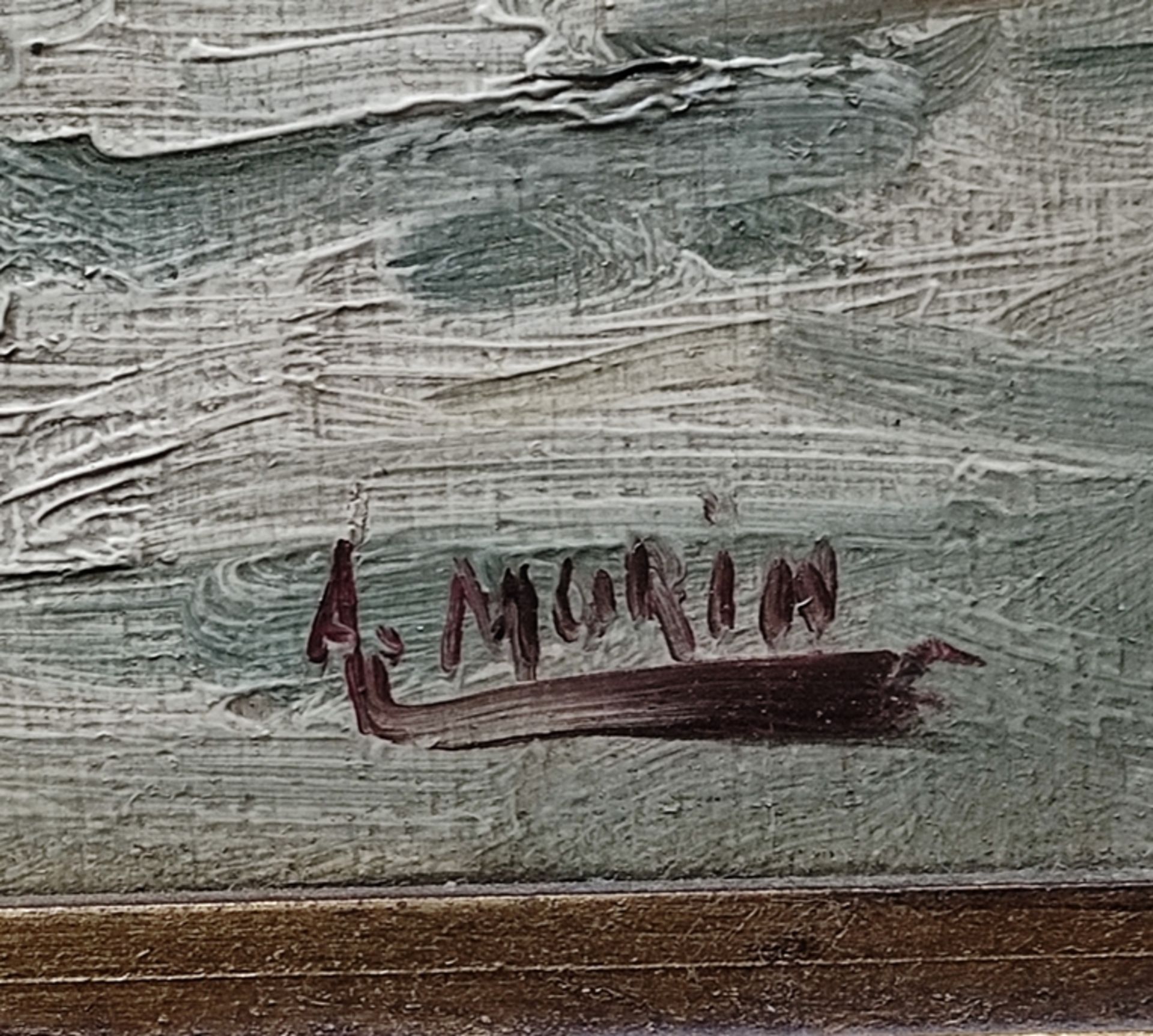 Morin, A. (19th century) "Sailing ships", near the snowy shore, oil on panel, signed lower right, 3 - Image 4 of 4