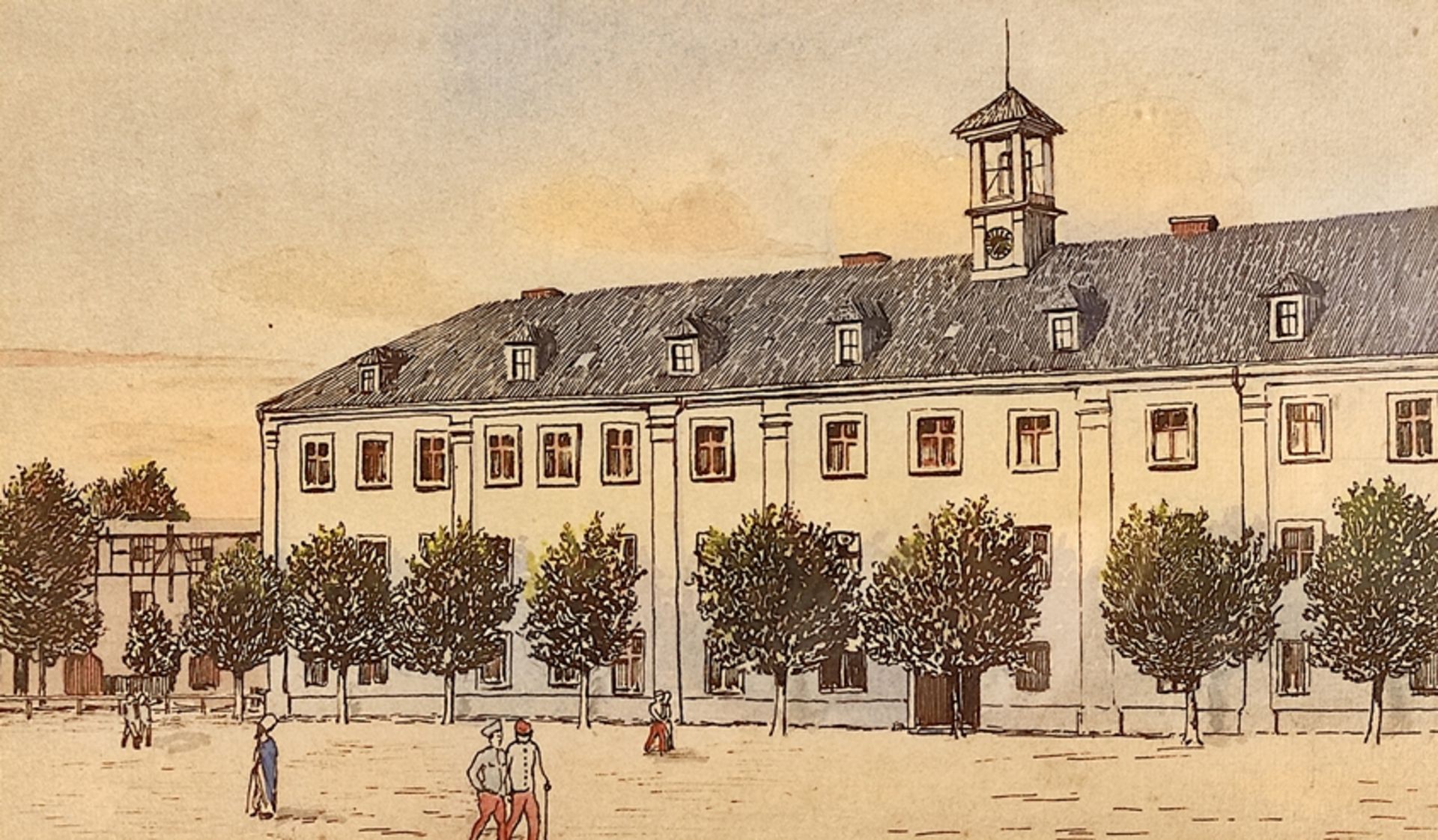 Boer, A. (19. Jahrhundert) "Sozialamt Konstanz", am Benediktinerplatz, handkolierter Druck, rechts 