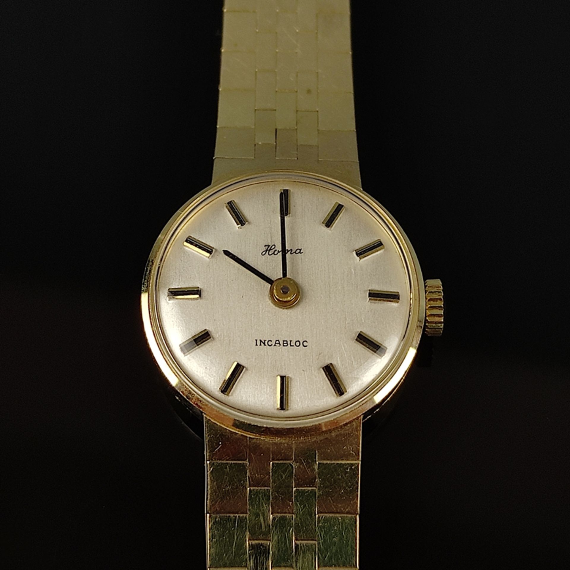 Armbanduhr, Homa, 585/14K Gelbgold, Gesamtgewicht 25g, rundes Ziffernblatt mit Indizes, Durchmesser - Bild 2 aus 5