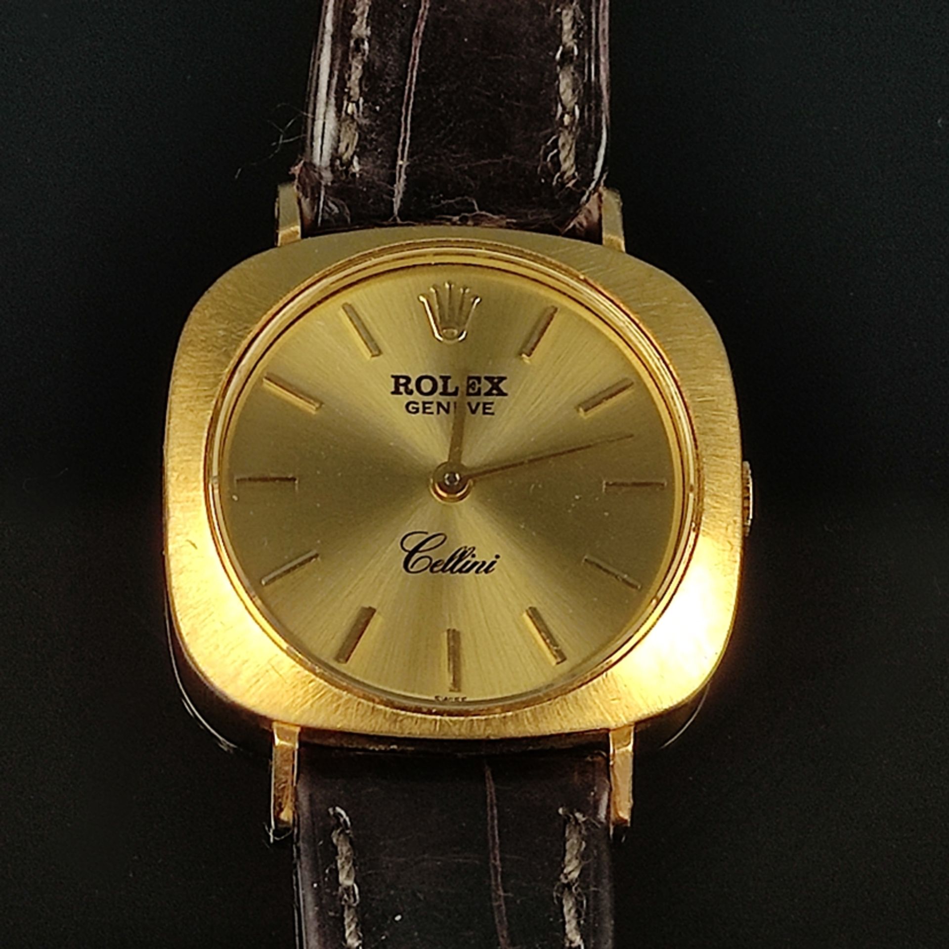 Rolex, Cellini, 750/18K Gelbgold, Handaufzug, rechteckiges Gehäuse mit abgerundeten Kanten, Ref. 37 - Bild 3 aus 4