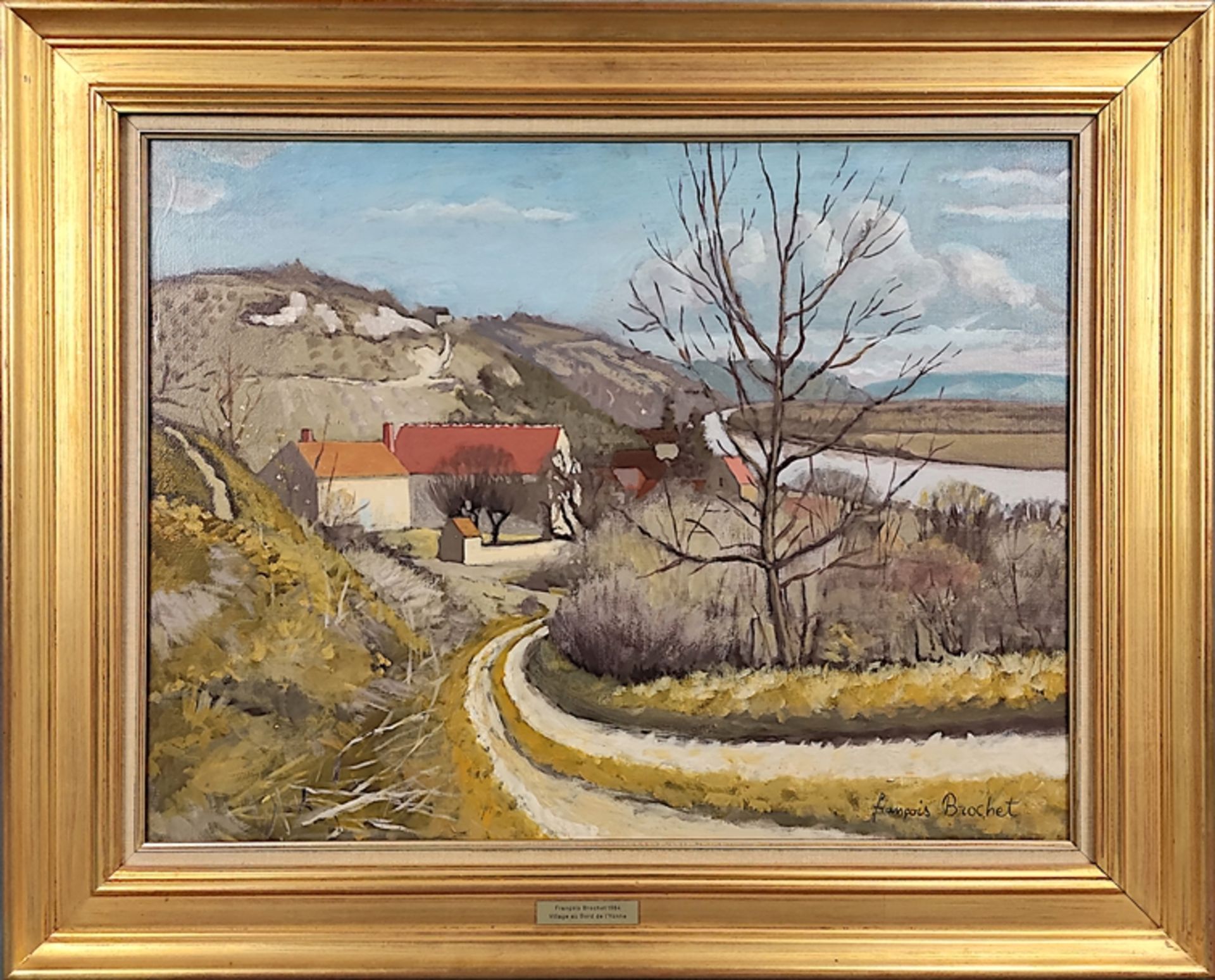 Brochet, Francois (1925 - 2001 Paris) "Village au Bord de l´Yvonne", kleines Dorf in herbstlicher L - Bild 2 aus 4