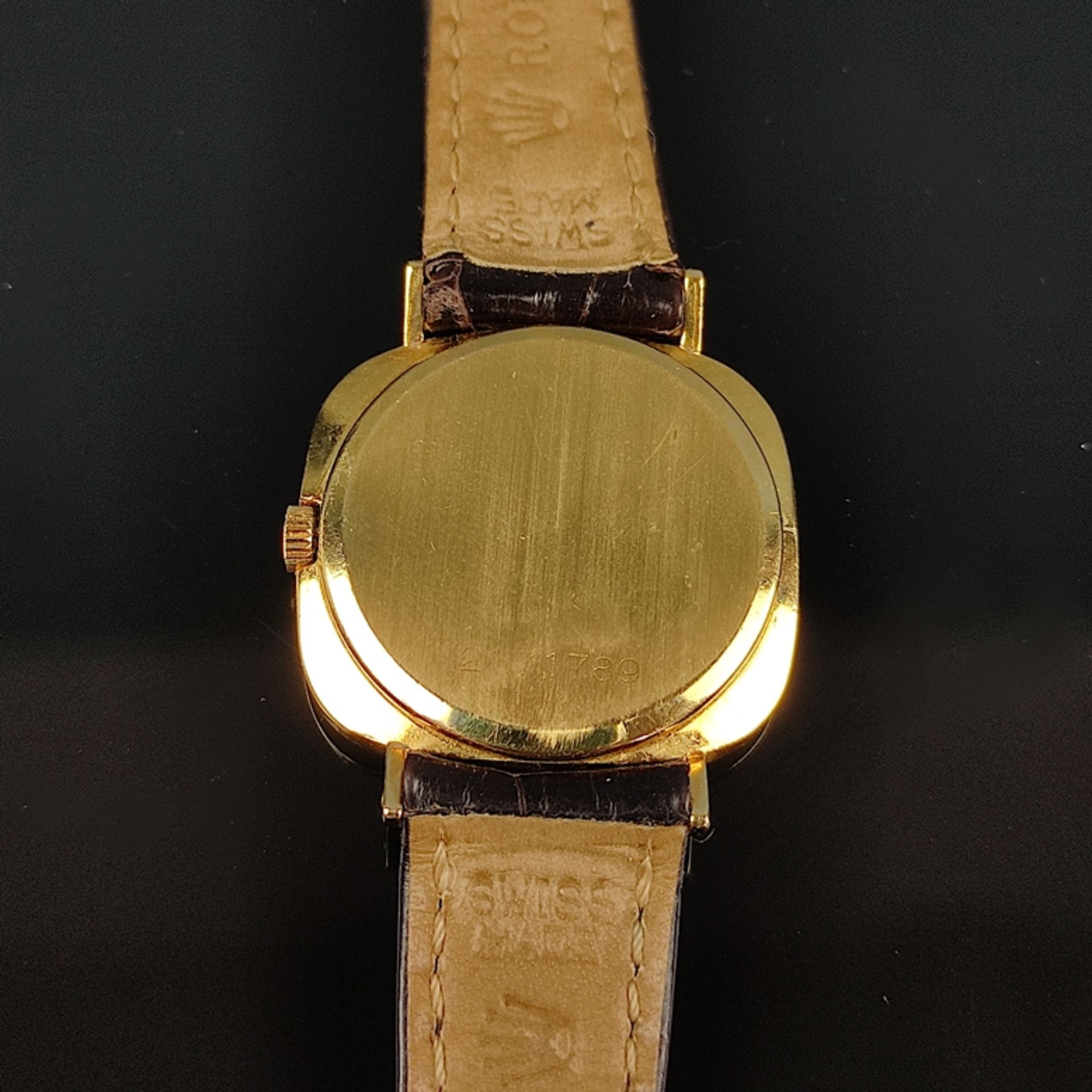 Rolex, Cellini, 750/18K Gelbgold, Handaufzug, rechteckiges Gehäuse mit abgerundeten Kanten, Ref. 37 - Bild 4 aus 4