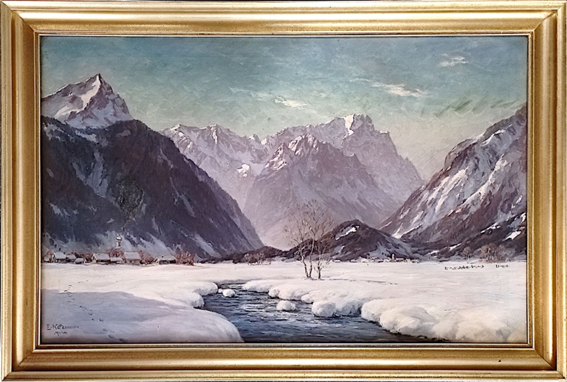 Kettemann, Erwin (1897 München - 1971 Tegernsee) "Blick auf die Zugspitze", im Vordergrund das vers - Bild 2 aus 4