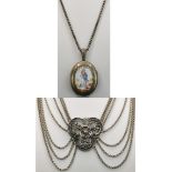 Lot aus einer antiken Kette mit Medaillon und einem Collier, Medaillon mit Emaille-Anhänger mit Dar