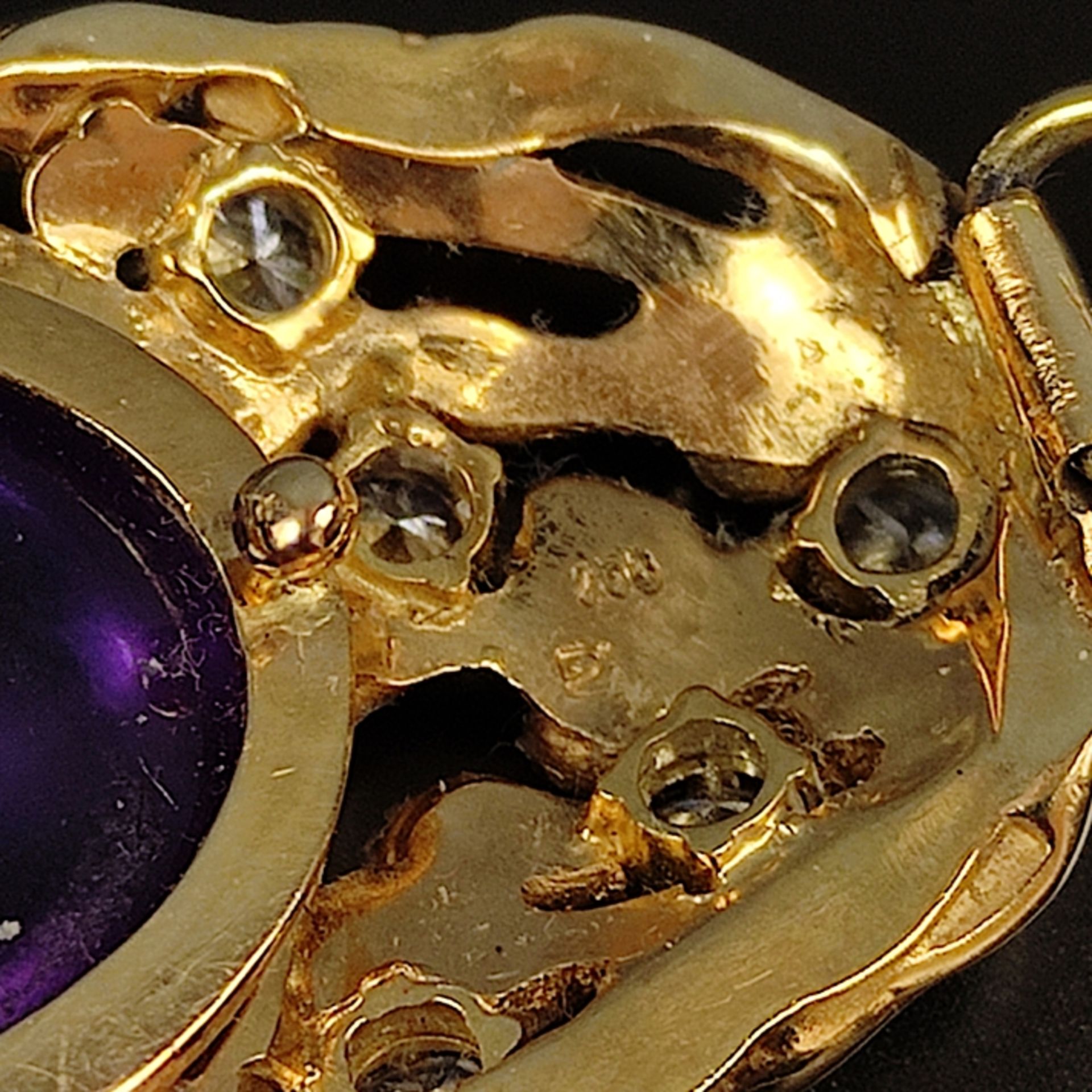 Design Amethyst-Brillant-Anhänger, Gloor, 750/18K Gelbgold, Gesamtgewicht 16,2g, großer ovaler Amet - Bild 2 aus 2