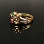 Ring mit Rubin, Smaragd, Saphir und Brillant, 333/8K Gelbgold, Gewicht 1,5g, Vintage, 80er Jahre, R