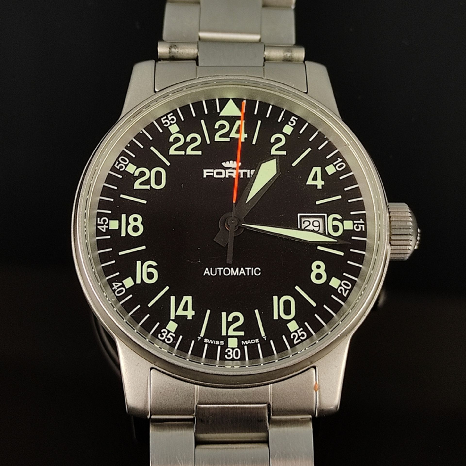 Fliegeruhr, Armbanduhr, Fortis, Ref. 596.10.41L, Automatik, 24-Stunden Ziffernblatt mit arabischen  - Bild 2 aus 3