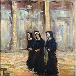 Turc, Frank (1944-2008) "Les 3 Soeurs", 3 Nonnen im Innenraum einer Kathedrale, Öl auf Leinwand, li