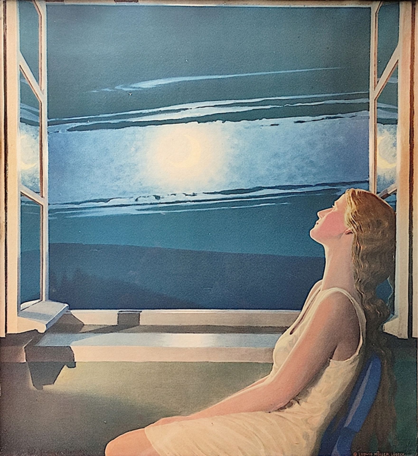 Müller, Wolfgang (20th century) "Woman at the window", color lithograph, signed on the left in the 