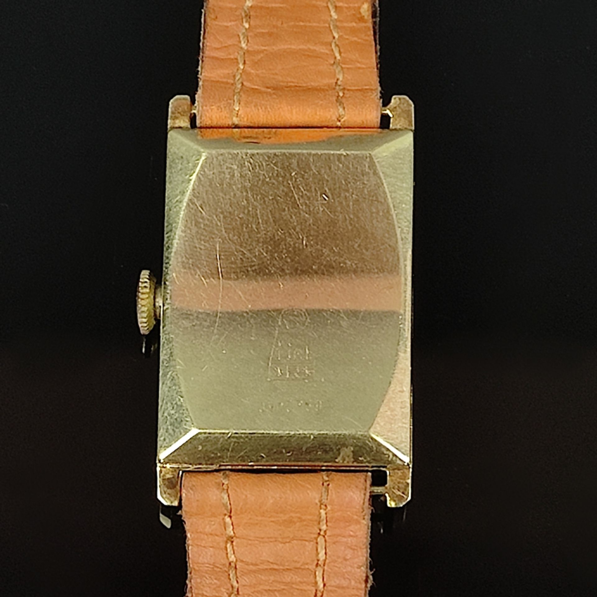 Armbanduhr, Para, 950, Paul Raff, Pforzheim, 585/14K Gelbgold, rechteckiges Gehäuse mit arabischen  - Bild 2 aus 4