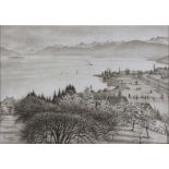 Zeller, Eugen (1889 Zürich - 1974 Feldmeilen) "Zürichsee", Blick auf den Zürichsee mit Uferpartie,