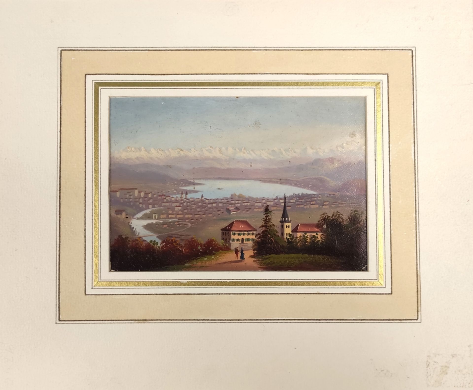 Monogrammist (19. Jahrhundert) "Zürich", Ansicht auf Zürich mit dem Zürichsee aus der Vogelperspekt - Bild 2 aus 3