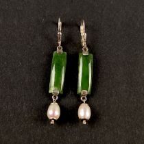 Jade pearl earrings, silver 925, total weight 5,4g, handmade with jade bars, best canadian quality 