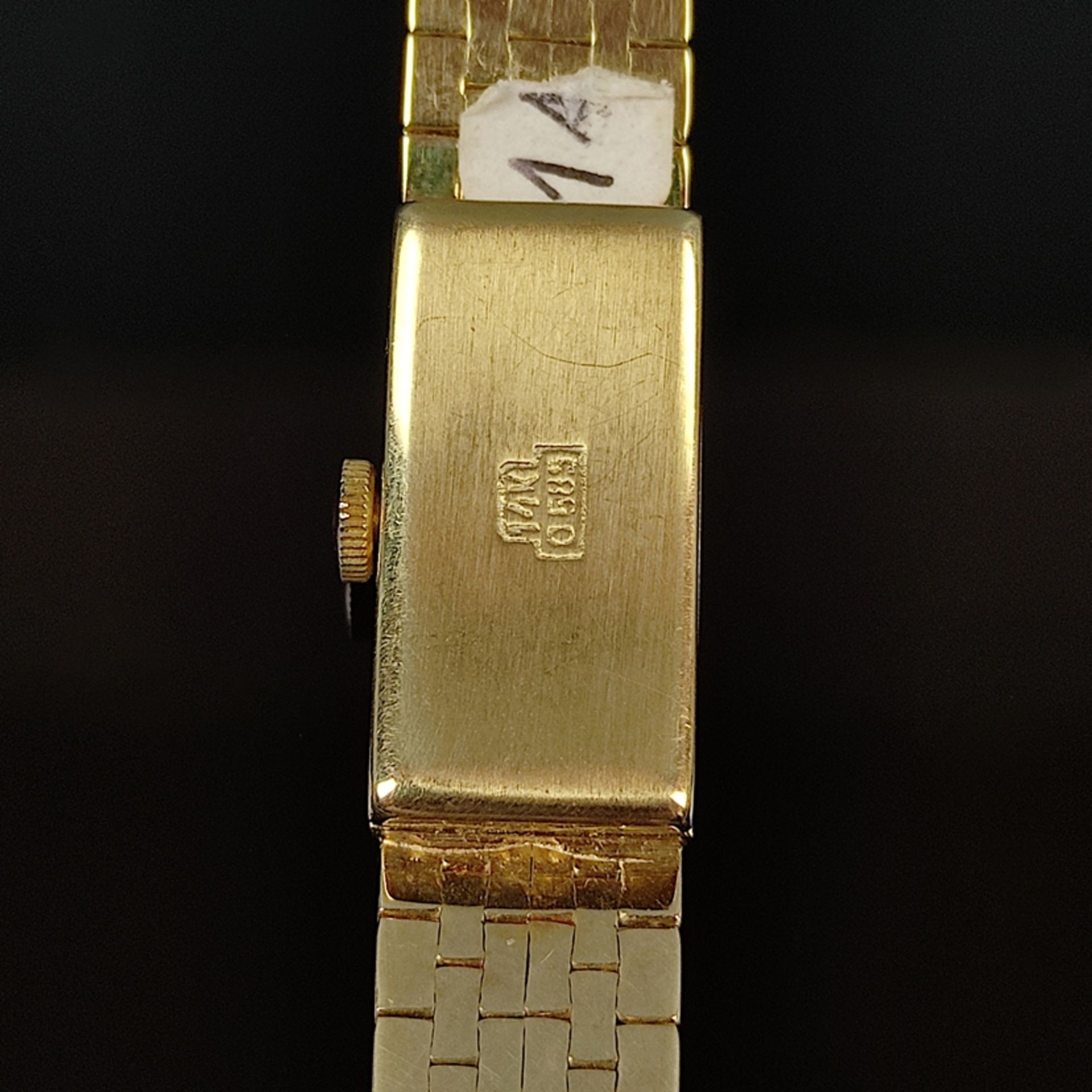 Armbanduhr, Dreffa, Geneve, 585/14K Gelb-/ Weißgold, Gesamtgewicht 31,6g, rechteckiges Gehäuse und  - Bild 3 aus 5